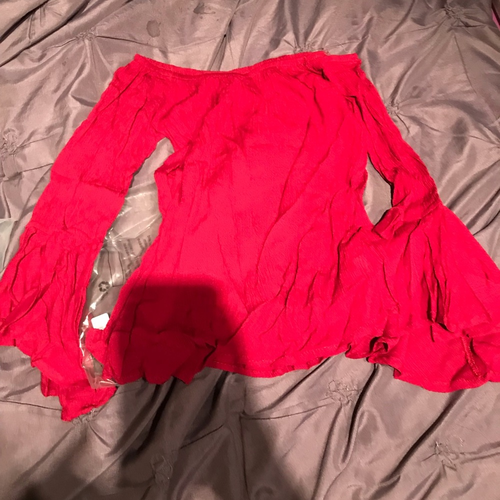 Dark red off shoulder bell top
